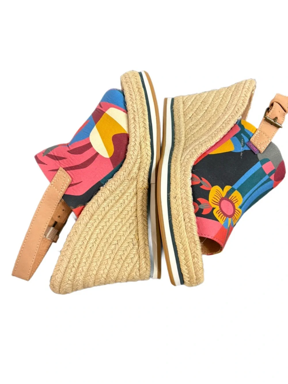 Toms Multicolor Canvas Graphic Espadrille Wedge Sandal Size 8 NWOT